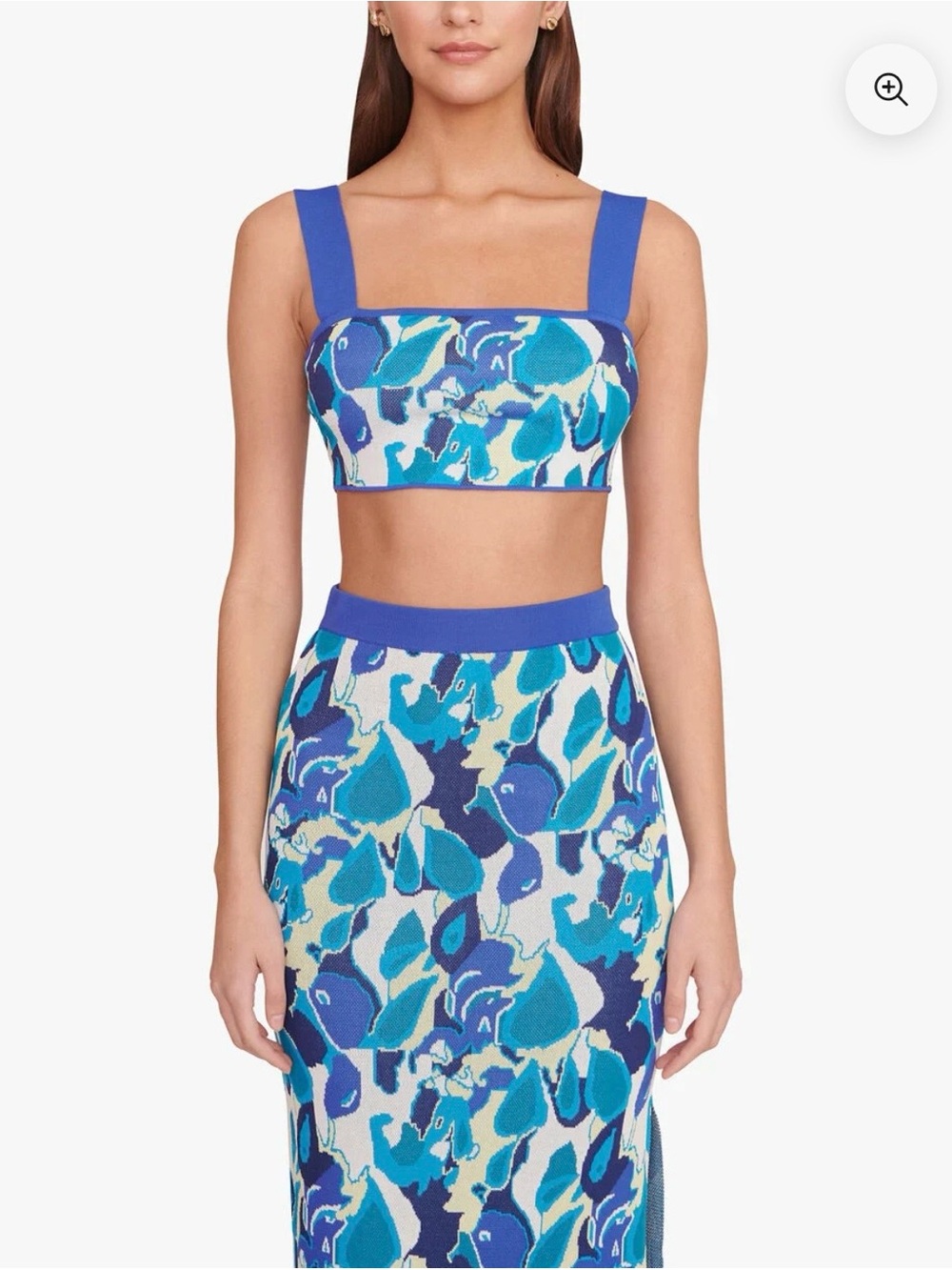 STAUD Blue & Aqua Floral Knit Crop Top and Skirt Set
